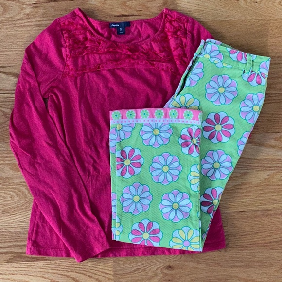 Girls E-Land Floral Pants + GAP Long-Sleeve Top (12) - Picture 1 of 8